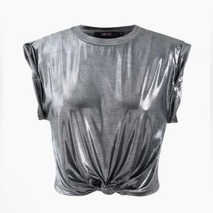 Metallic Knot Hem T-Shirt